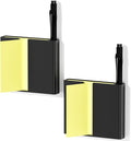 2Pcs Sticky Note Dispenser, Magnetic Sticky Note Holder for Post It Notes, 3 x 3 Inch Sticky Note Pen Organizer for Office Home Classroom, Black