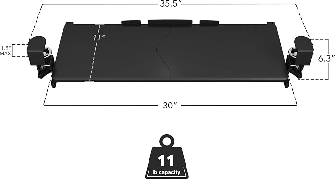 Mount-It! Keyboard Tray Under Desk, 30" (36" Including Clamps) Extra-Wide Pull Out Drawer, No-Drill C-Clamp Mount, Fits Desks 0"–1.77" Thick, Holds 11 lbs, Black