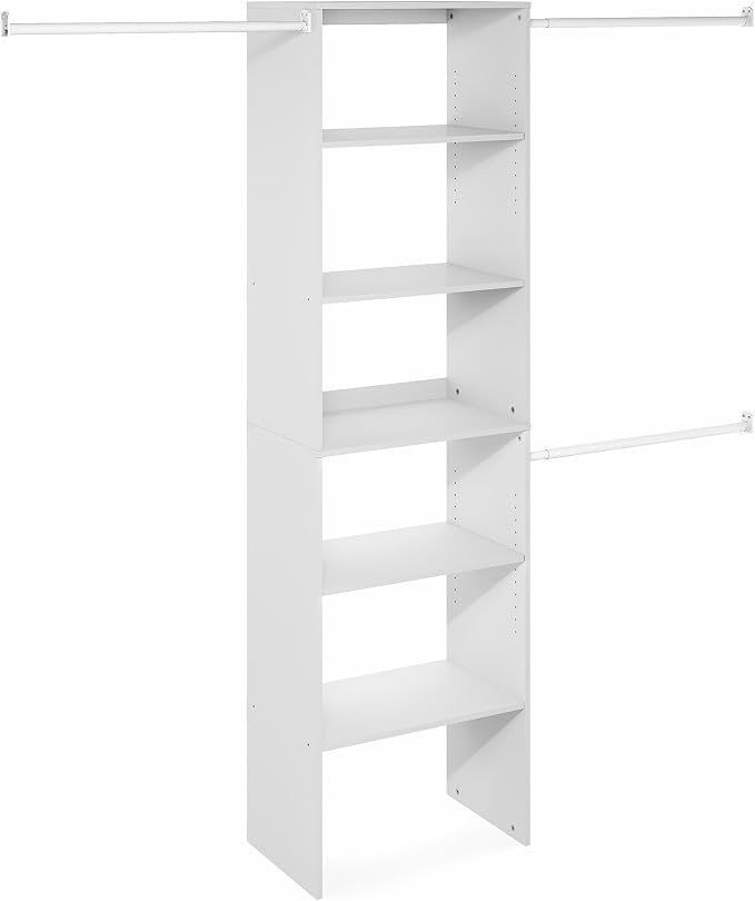 Furinno FANO Closet Organizers and Storage, 5-Tier Wide Closet Storage Organizer with 3 Hanging Bars and Adjustable Shelf, Wardrobe Closet Shelf Tower, 14.8 x 23.6 x 82.1 for Wardrobe, Bedroom, White