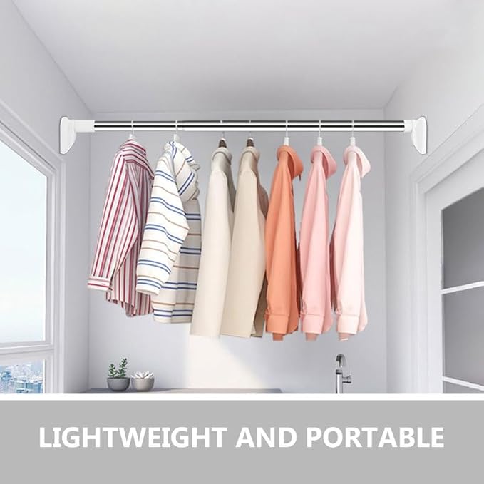 Punch Free Adjustable Telescopic Clothes Drying Rod Closet Tension Pole 31.49In Expandable Closet Bar for Laundry and Wardrobe Organization