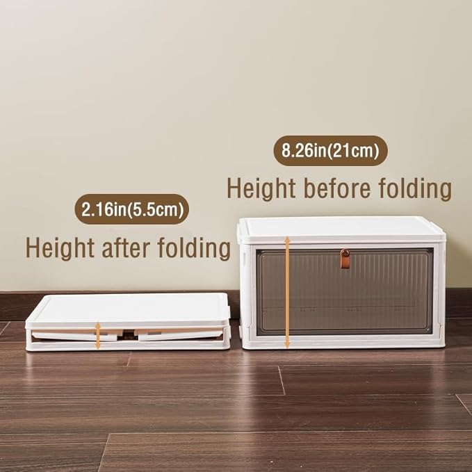 Foldable Storage Bins Boxes with Lid Wheels and Magnetic Door, Collapsible Stackable ABS Organizer for Kitchen Cloakroom Closet Living Room & Office(5 Tier)