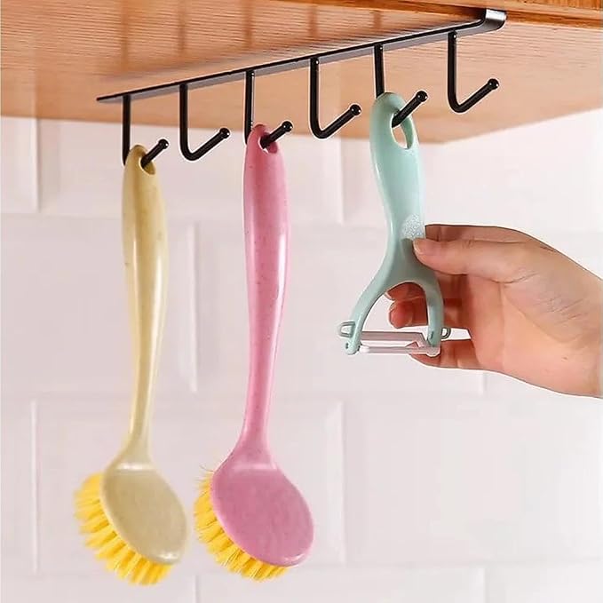 Black Mug Hanger, Under Cabinet Cup Holder Hanging Mug Organizer for Cabinet Nail Free Under Adhesive Coffee Cups Mug Holder Hanger for Cups/Kitchen Utensils/Ties Belts/Scarf/Keys Storage (2pcs)
