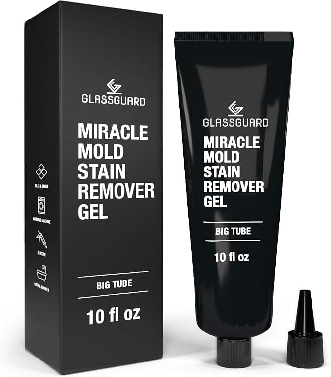 GlassGuard Miracle Mold Stain Remover Stain Gel – Heavy Duty Cleaning Gel for Grouts, Ceramic, Glass, Silicone, Caulk & More – Washing Machine Cleaner Front Loader (300 ml / 10 oz)