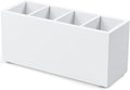 Bivvclaz Pencil Pen Holder for Desk, Wooden Office Desk Organizers and Accessories with 4 Slots for Countertop, Makeup Brush Holder Organizer for Bathroom Vanity, Silverware Caddy for Party, White