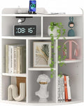 VECELO Corner Cube Shelf with USB Ports & Outlets, Modern Corner Toy Storage Rack with Adjustable Shlef, Wooden Display Bookshelf Bookcase for Living Room, Bedroom, Dining Room, Kitchen, White