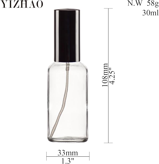 YIZHAO Clear Glass Spray Bottles 1oz, with Small Fine Mist Spray, Metal Cap, Refillable for Essential Oil,Travel,Cleaning,Perfume,Aromatherapy,Makeup – 6 Pcs