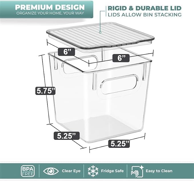 Sorbus Small Clear Plastic Storage Bins With Lids - Stackable Organizer For Toys, Clothes, Medicine, Makeup, Closet, Art Supplies, Bathroom, Shoes (4 Pack)