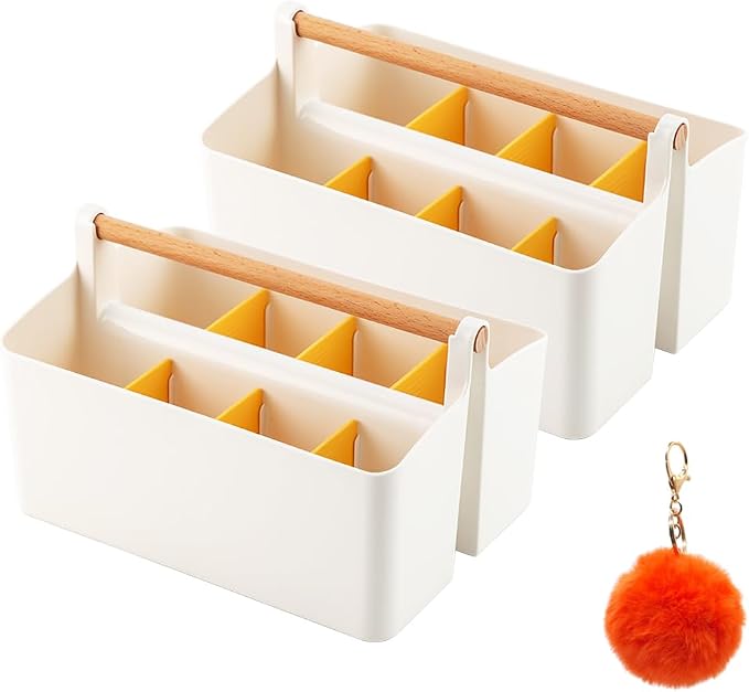 2 Pack Art Caddy Organizer Portable,Marker Box, Large Pen Holder for Desk, Art Supply Storage Bin with Adjustable Dividers for Colored Pencils,Markers,Craft Organizers (Yellow Divider)