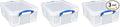 Really Useful Box 3 Pack 17L Plastic Storage Bins with Snap Lids and Clip Lock, Clear