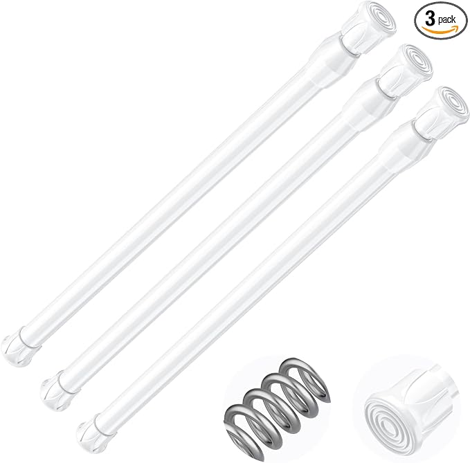 AIZESI Spring Tension Curtain Rods Short Tension Rod (White,17" to 28"-3Pcs)