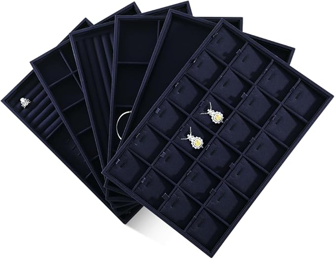 Linen Ring Earrings Bracelet Necklace Display Tray, Stackable Flat Jewelry Storage Tray, Makeup Table Drawer Insert Jewel Watch Pendant Tray, Jewellery Shop Showcase Table Top Organizers