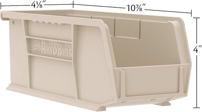 Akro-Mils 30224 AkroBins Plastic Storage Bins, Space-Saving Stackable Bins for Garage, Pantry, Craft Organization, 11" L x 4" W x 4" H, Stone, 12-Pack