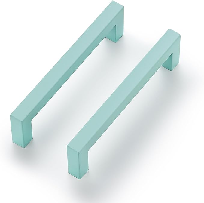 Ravinte Green Square Cabinet Handles Drawer Pulls,5 Inch,1 Pack | Screws Included, Stainless Steel, Square Bar Grip, Easy Install, Kitchen Cabinet Hardware, For Cupboards, Drawers, Dressers