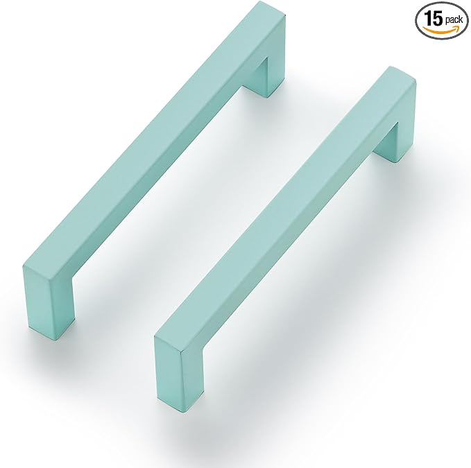 Ravinte Green Square Cabinet Handles Drawer Pulls,5 Inch,15 Pack | Screws Included, Stainless Steel, Square Bar Grip, Easy Install, Kitchen Cabinet Hardware, For Cupboards, Drawers, Dressers