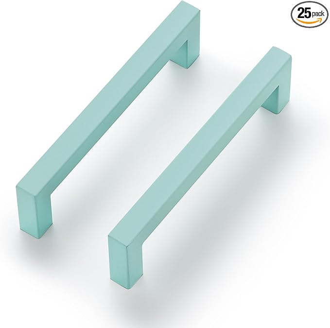 Ravinte Green Square Cabinet Handles Drawer Pulls,5 Inch,25 Pack | Screws Included, Stainless Steel, Square Bar Grip, Easy Install, Kitchen Cabinet Hardware, For Cupboards, Drawers, Dressers
