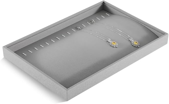 Linen Stackable Bracelet Necklace Storage Tray, Pendant Long Chain Jewelry Display Tray, Jeweler Shop Counter Showcase Table Top Organizers, Makeup Table Drawer Insert Jewelry Tray