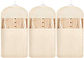 Space Saving Hanging Garment Bag with Self Compression Zipper，Dust Cover Clothes Bags for Down Coat,Dress,Suit，Closet Storage Organizer for Home Travel Use (Beige, L)