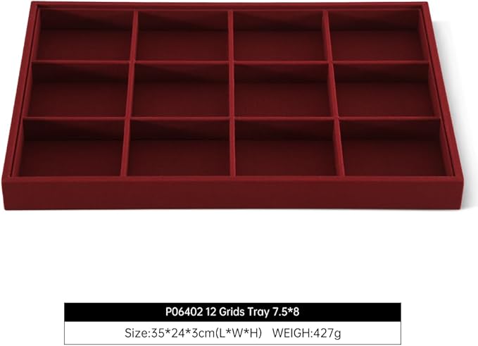 Linen 12 Grid Stackable Bangle Storage Tray, Bracelet Watch Display Tray, Jewelry Shop Counter Showcase Table Top Organizers, Makeup Table Drawer Insert Jewelry Tray