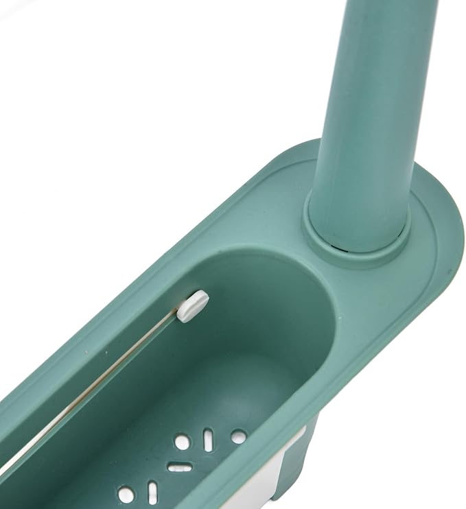 Telescopic Sink Storage Rack, Retractable Sink Drainer with Bracket and Crossbar Telescopic Kitchen Over Sink Organizer with Towel Hanger for Kitchen (Green)