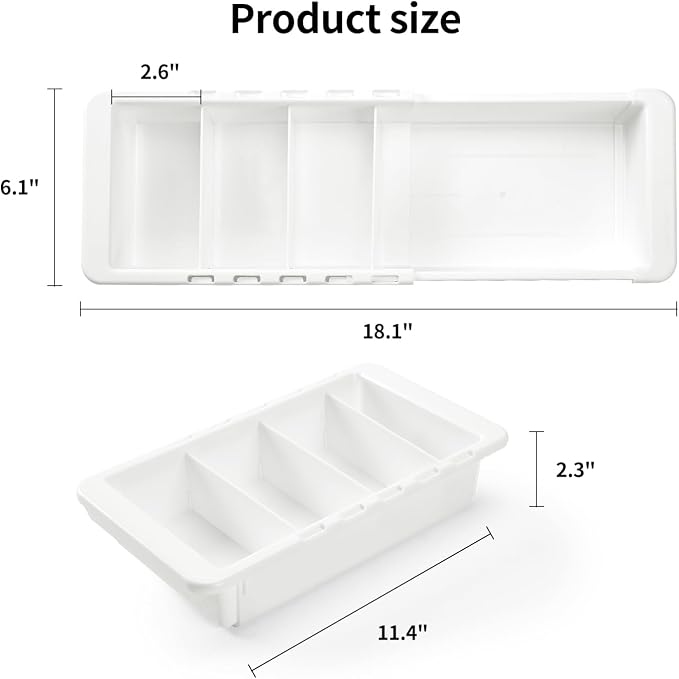 Plastic Drawers Organizer for Office Bathroom Bedroom Kitchen Desk - 1 Layers More White Storage Tray - Expandable 11.4-18.1 Inches (DEEP 2.3")