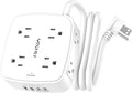 5Ft Surge Protector Power Strip - 8 Widely Outlets with 4 USB Ports, 3 Side Outlet Extender with 5 Feet Extension Cord, Flat Plug, Wall Mount, Desk USB Charging Station, ETL,White