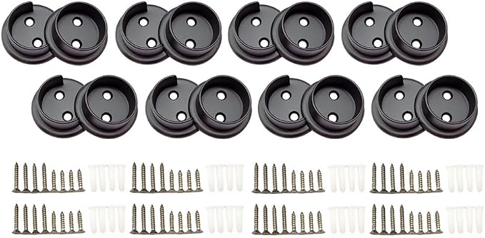 QCAA Heavy Duty Solid Metal Pole Socket Set, 1-3/8'', Matte Black, 8 Pairs, Made in Taiwan