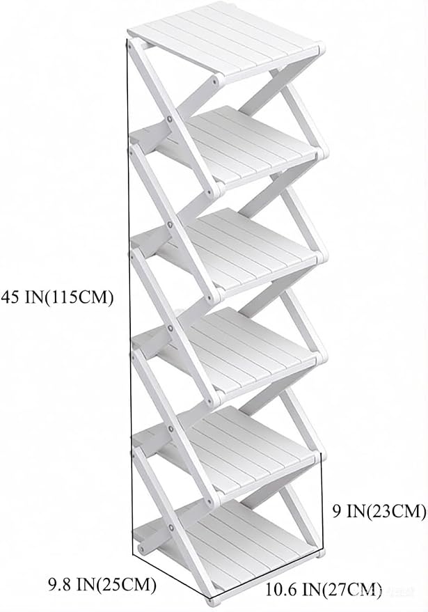 Bamboo Shoe Rack - No Assembly Required, Tall Narrow Foldable Shoe Organizer, Space-Saving Multifunctional Shelf for Entryways, Corners, Bedrooms, Balconies, 6 Layer White (Reinforced And Thickened )