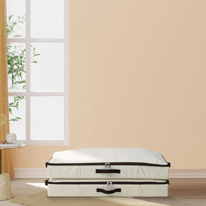 Home Organization and Storage with Sturdy Sidewalls & Bottom, Pack of 3 | Heavy Duty Storage Bins, Tear-Proof Drag-Resistant, Ideal for Apartment, Dorm, Bedroom, Attic, Stackable (Beige, 29.5x15x4")