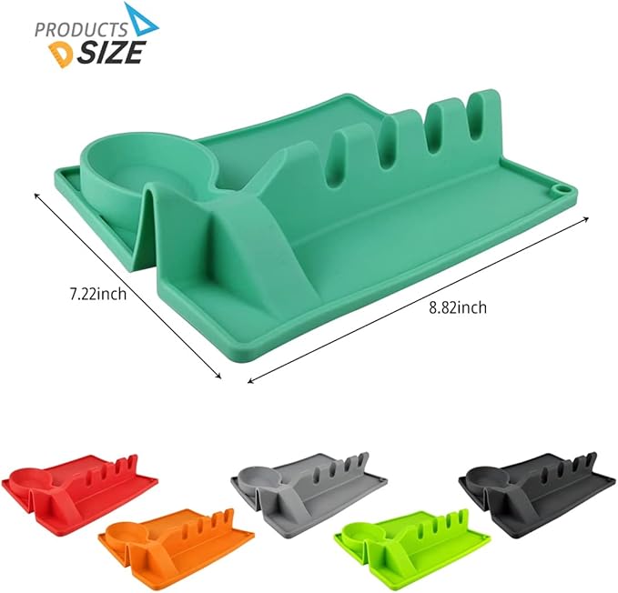 Silicone Utensil Rest with Drip Pad for Stove Top, Large Spoon Holder, Kitchen Utensil Rest (Black)