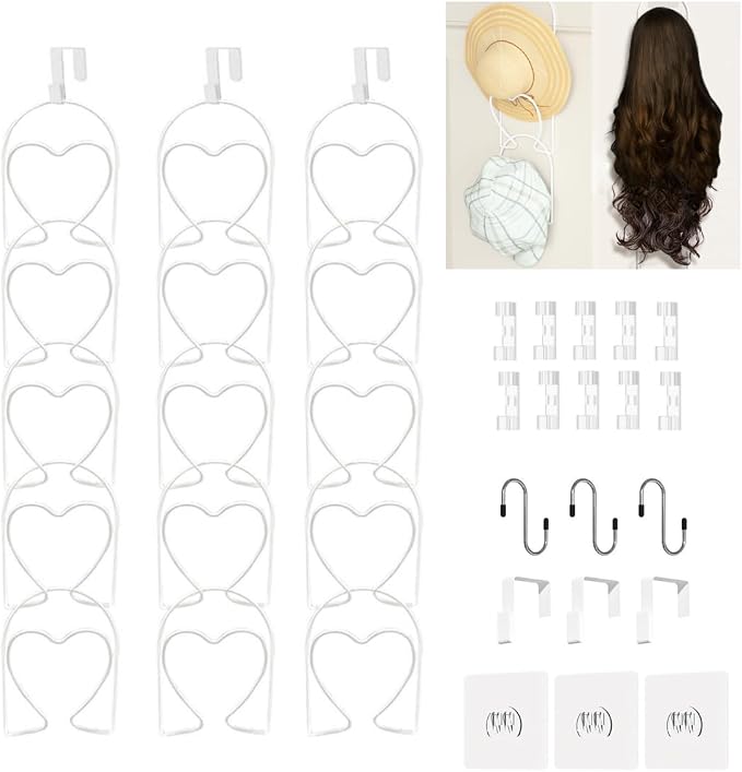 LINFIDITE 15 PCS Baseball Hat Rack Hanger Holder Organizer Multi Hook Wall Mounted Over Door Cap Display Storage Rack Cap Holder, Closet HangingStorage Rack w Hanging Hook White
