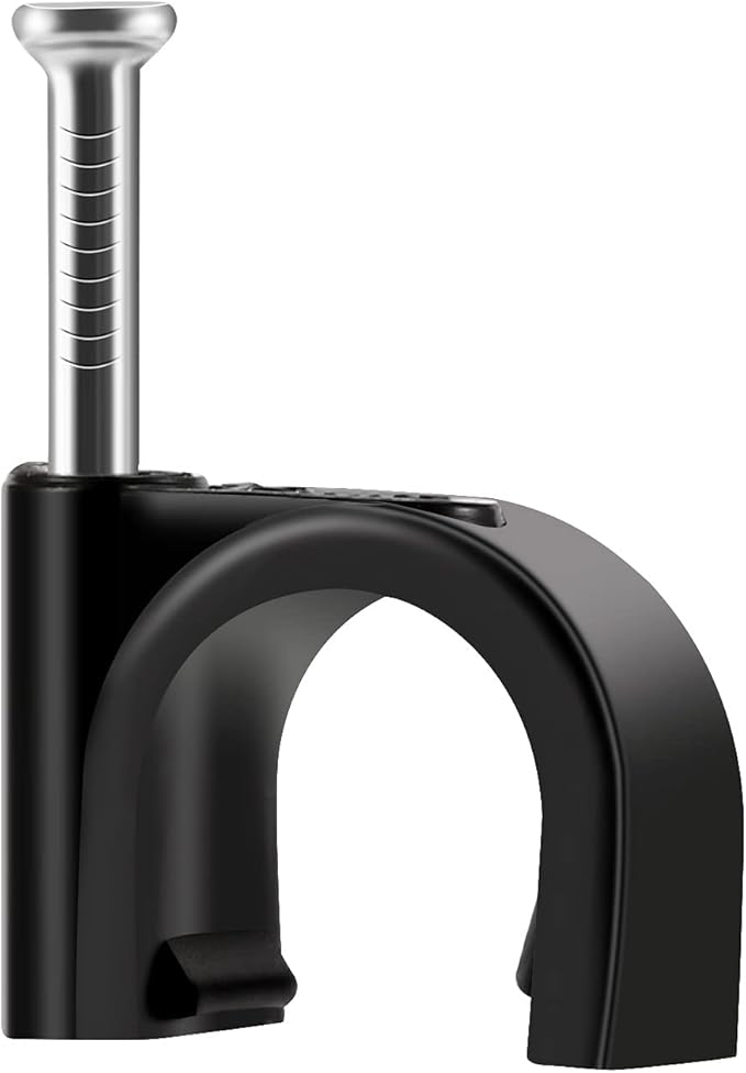 Cable Clips Black with Steel Nails 10mm Wire Clips to Wall, Black Round Cable Nail Clips (0.39in/10mm)