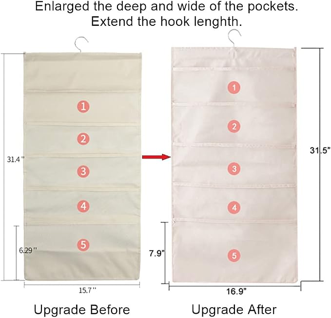 Bseash Enlarged Closet Hanging Bra Organizer with Rotating Metal Hanger, Dual Sided Wall Shelf Wardrobe Mesh Pockets Hanging Storage Bag for Bra Socks Underwear Underpants