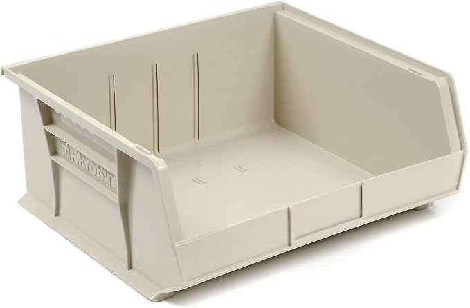 Akro-Mils 30250 AkroBins Plastic Storage Bins, Space-Saving Stackable Bins for Garage, Pantry, Craft Organization, 15" x 16" x 7", Stone, 6-Pack