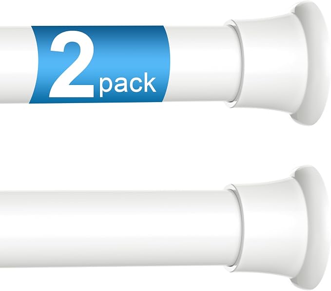 Spring Tension Rods 16-36 Inch, 2Pcs White Adjustable Tension Curtain Rod, Spring Curtain Rods No Drilling Extendable Short Curtain Rod for Curtains, Closet, Kitchen
