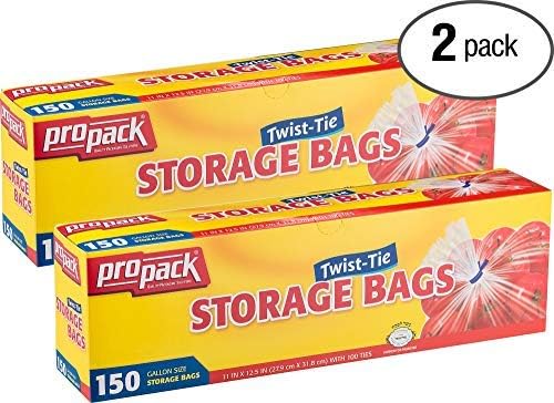 Disposable Plastic Storage Bags with Original Twist Tie, 1 Gallon Size, 300 Bags, Great for Home, Office, Vacation, Traveling, Sandwich, Fruits, Nuts, Cake, Cookies, Or Any Snacks (2 Packs)