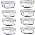 16oz Square Glass Food Storage Containers With Lids, 2 Cup Square Glass Food Containers With Lids, BPA free Small Meal Prep Bowls for leftovers, Dishwasher, Freezer Safe (8Pack)