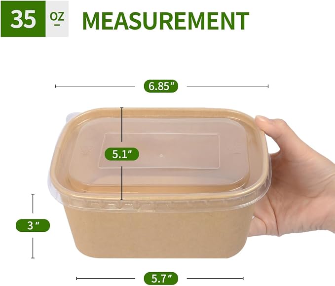 35 oz Paper Meal Prep Containers with Lids 50 Pack Hot and Cold Use | Microwavable Meal Prep Containers Disposable for Food Prep, Freezer Storage and Catering Take Out, 50 Bowls 50 Lids