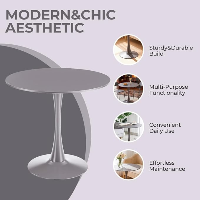 31.5 Inch Round Coffee Table with Storage Grey Top Modern Lift Top Tulip Table for Living Room Mid Century Design Home Decor