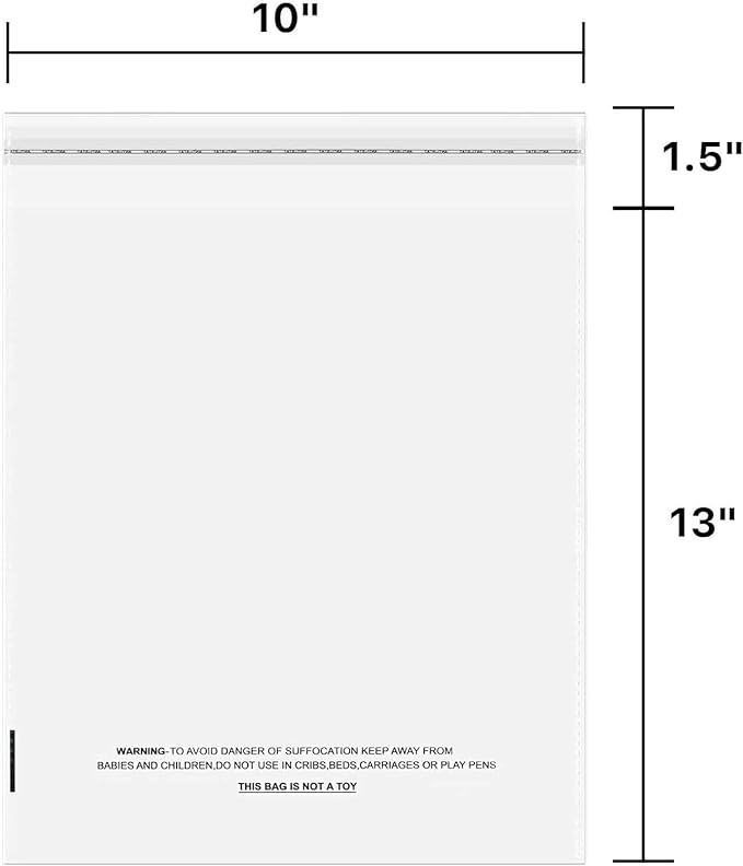 The Elixir Packaging 400 Count 10 x 13 Clear Poly Bag with Suffocation Warning Reclesable Transparent Plastic Tote Backpack Mailer Bag, Food Grade Material, 1.5 Mil Thickness