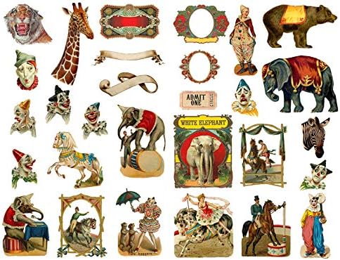 Seasonstorm Vintage Circus Clown Ticket Precut Anti-UV Waterproof Decoration Album Planner Stickers Scrapbooking Diary Sticky Paper Flakes (PK022)