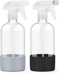 Worldgsb 2 Pack Glass Spray Bottles with Silicone Sleeve, 16 oz Empty Refillable Containers with Adjustable Spray Nozzles, Spray Bottles for Hair, Cleaning Solutions and Plants Black&Grey