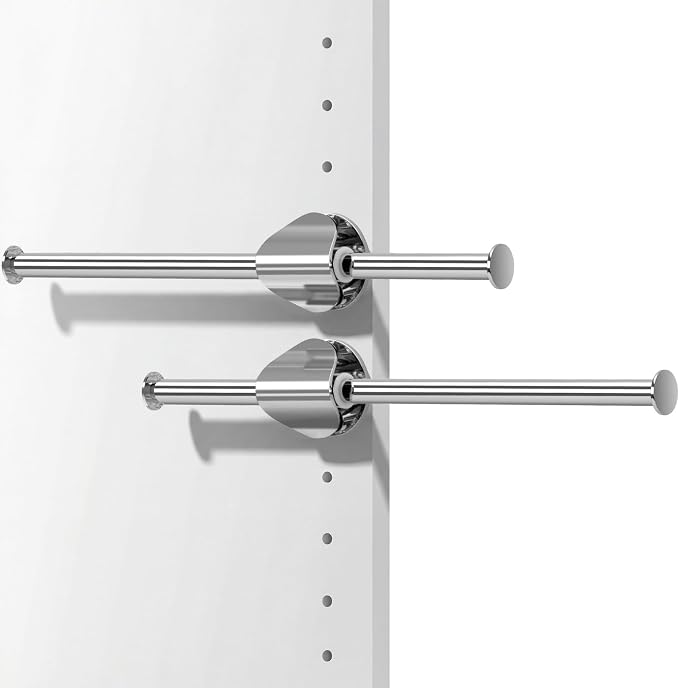 INMAKER Valet Rod for Closet Slide out | Pull out to 9.5" Hanger Rod for ≥12" Deep Closet, Sterling Silver, 2 Pack