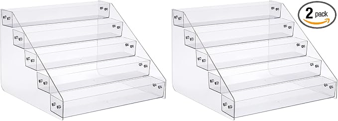 Acrylic Spice Rack, Tiered Spice Rack Shelf Seasoning Organizer | for Countertop, Cabinet, Pantry, Kitchen Storage - 5 Tier, 2PCS