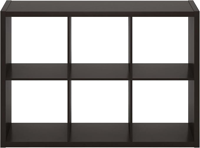 Furinno CUBICLE 6-Cube Book Shelf, Extra Thick Frame Bookshelf, Dark Oak | 14.6" x 44" x 30", Horizontally & Vertically Reversible Bookcase with Open Back, for Living Room, Bedroom, Home Office