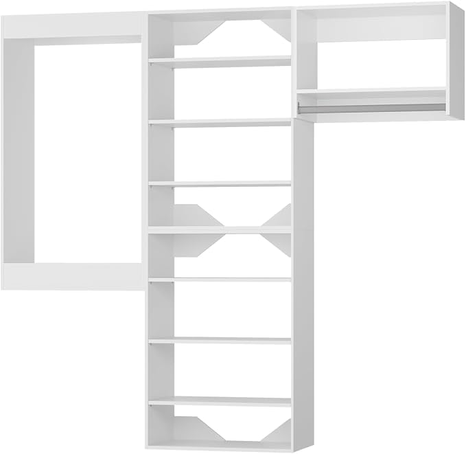 Modular Closet Organizer, 72" Wide Tower System with Hanging, Wall Mounted Wardrobe Organizer Kit, White