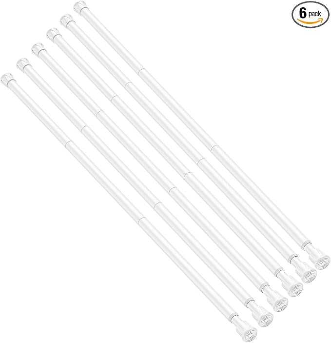 6 Pack Tension Rods for Windows 28 to 48 inch, Adjustable Curtain Rods No Drilling Spring Rods Extendable Pressure DIY Tension Rod for Window Closet Kitchen, White