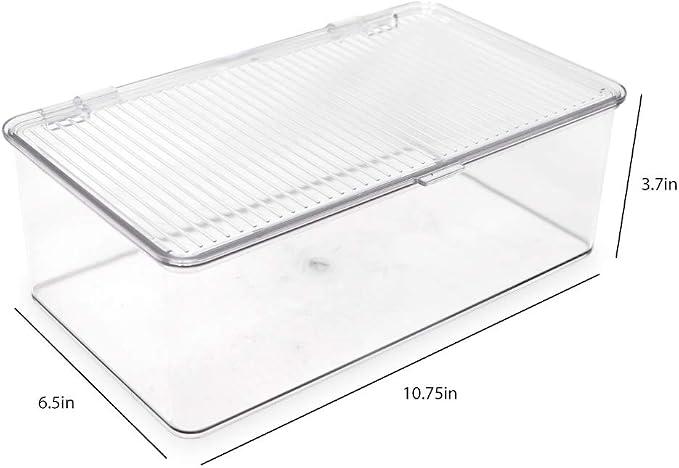 Isaac Jacobs Medium Stackable Organizer Bin (10.75”x6.5”x3.7”) w/ Hinged Lid, Clear Storage Box, Home, Office, School, Fridge, Bathroom, Kitchen, Pantry Container, BPA-Free, Food Safe (Medium, Clear)