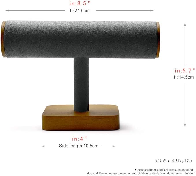 Oirlv Solid Wood Hovering T-Bar Jewelry Display Stand Watches Bracelet Necklace Bangle Holder Jewelry Organization(Grey)