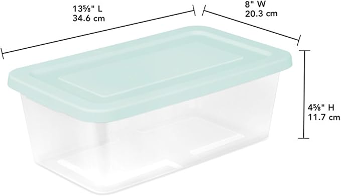 Sterilite Set of 5 Storage Boxes, Clear Plastic Stackable Containers, Lightweight Home Organizers with Snap Lids, 6 Quart, Mindful Mint