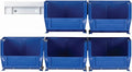 QUANTUM STORAGE SYSTEMS HNS220BL Solid Wall Mounted Rails 2 Shelves 7" H x 12" W x 8" D with 6 Blue Bins 8" L x 5" W x 3" H